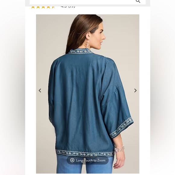 NWT J. Jill Embroidered Blue Denim Kimono - Picture 3 of 9
